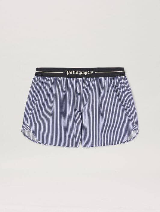 PALM ANGELS  Kurze Hose mit gestreiftem Logo-Band NAVY BLUE - OFF WHITE PWCB050S25FAB001