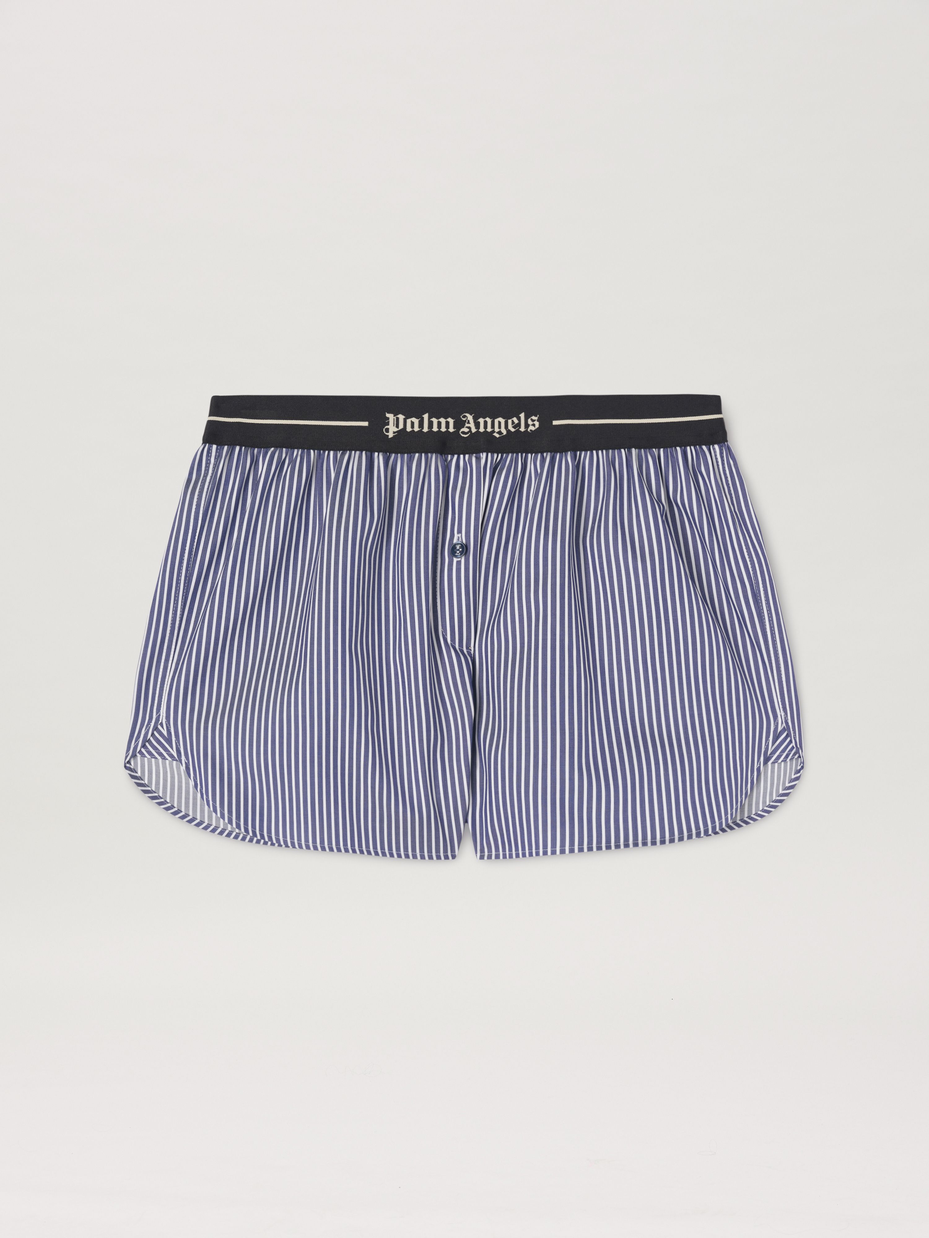 PALM ANGELS  Kurze Hose mit gestreiftem Logo-Band NAVY BLUE - OFF WHITE PWCB050S25FAB001