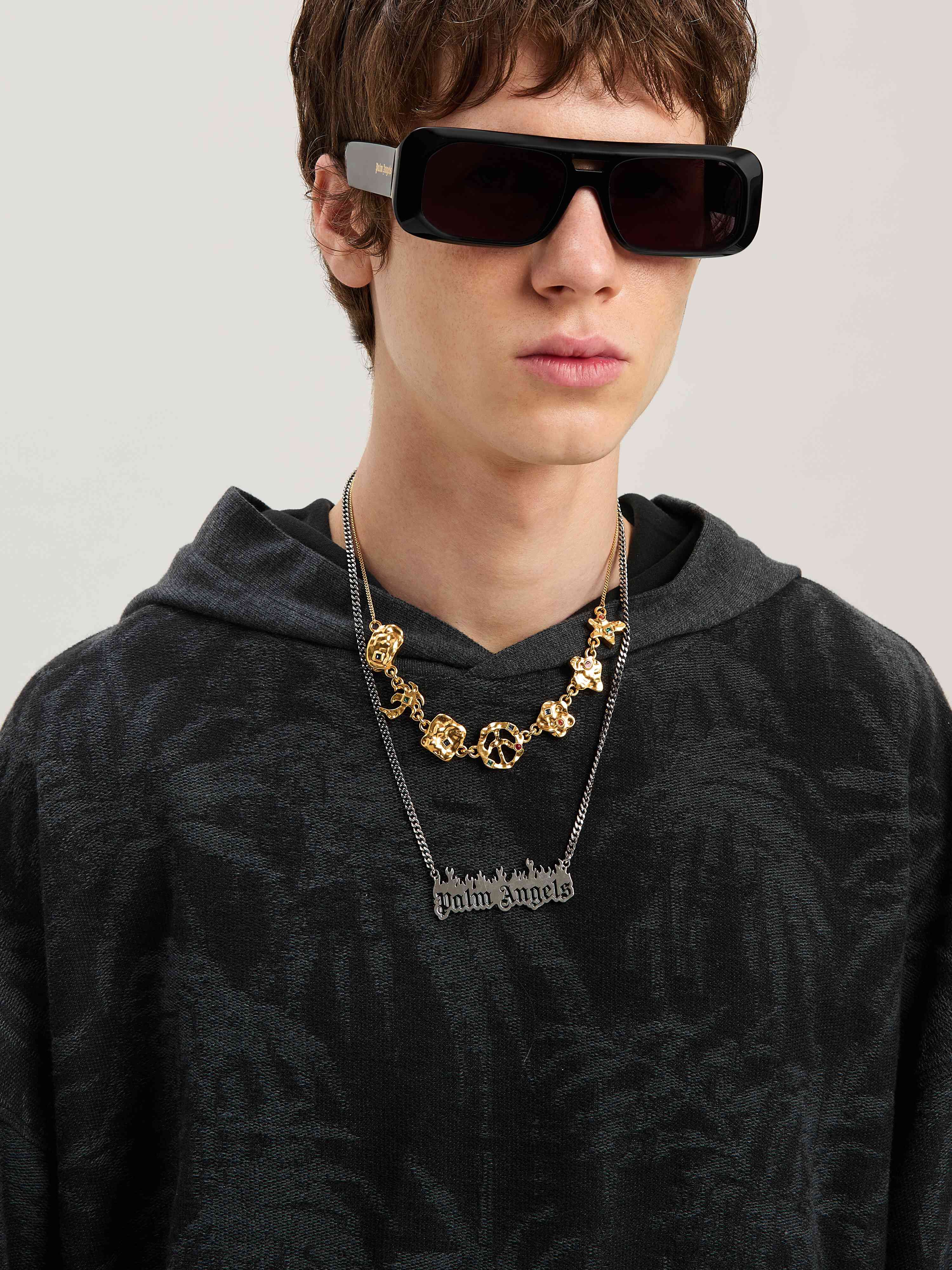 PALM ANGELS  Palmen Hoodie BLACK - GREY PMBB169S25FAB001