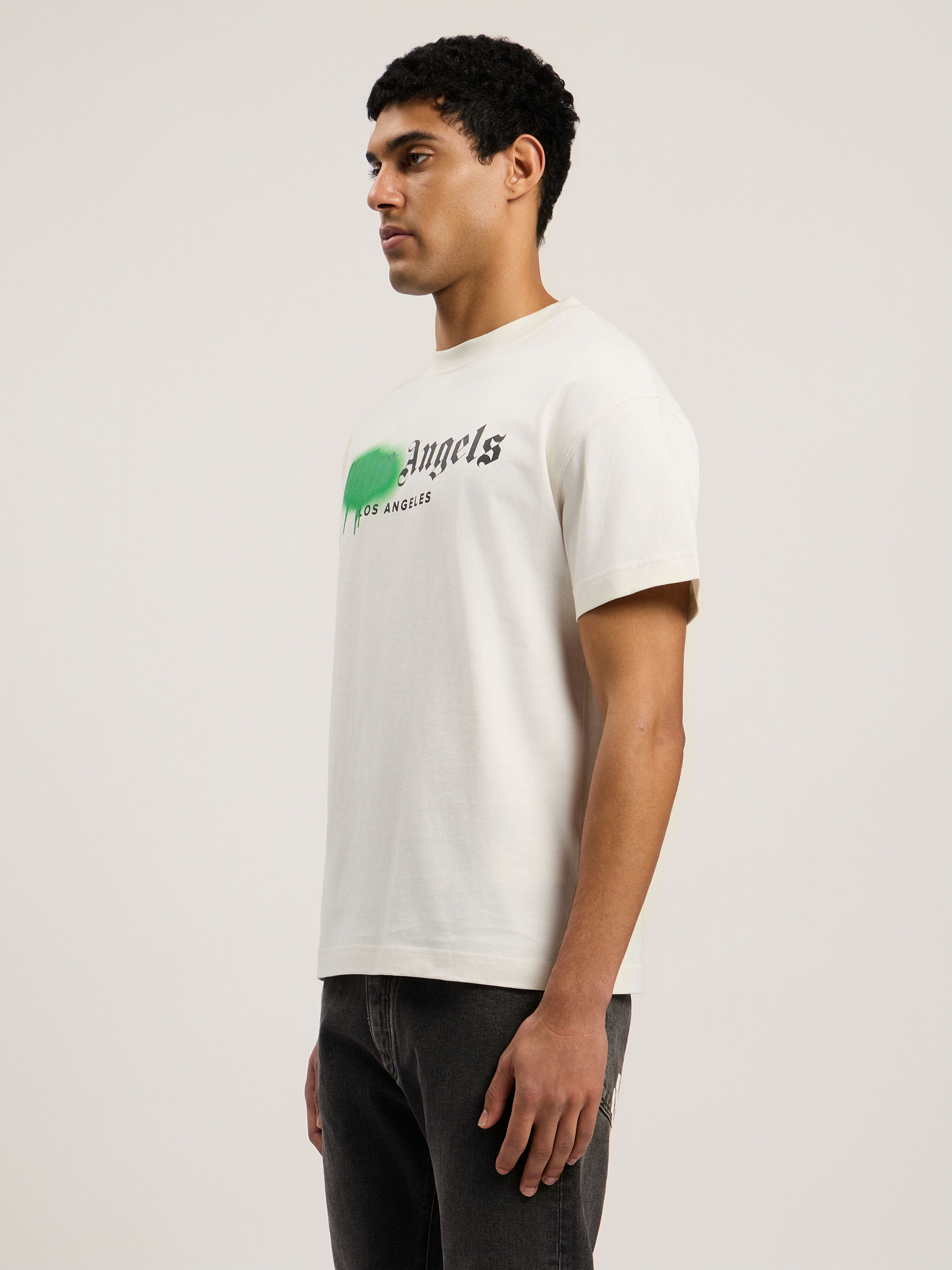 PALM ANGELS Spray City Los Angeles T-Shirt OFF White/Green PMAA109T26JER001