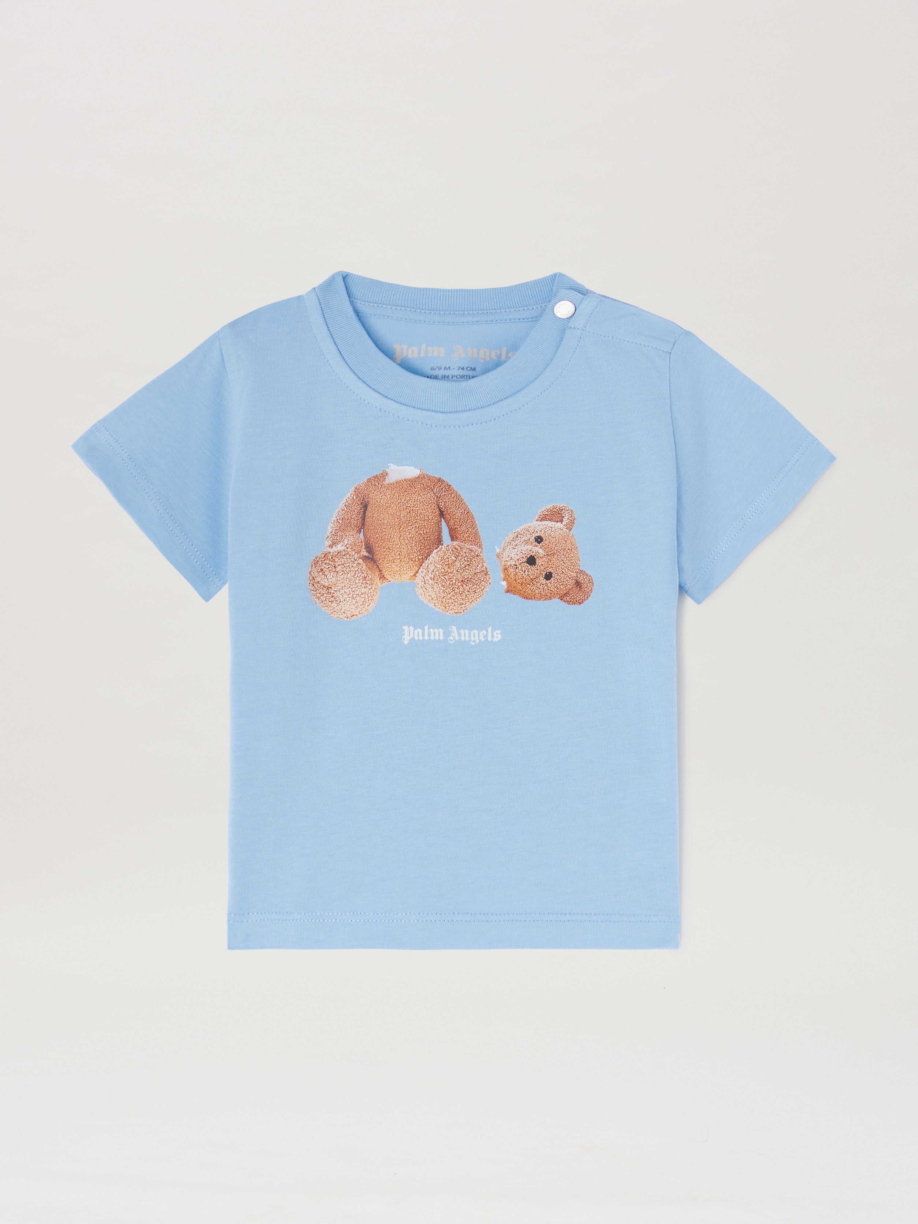 PALM ANGELS  T-SHIRT MIT BÄR LIGHT BLUE BROWN PBXB001S25JER002
