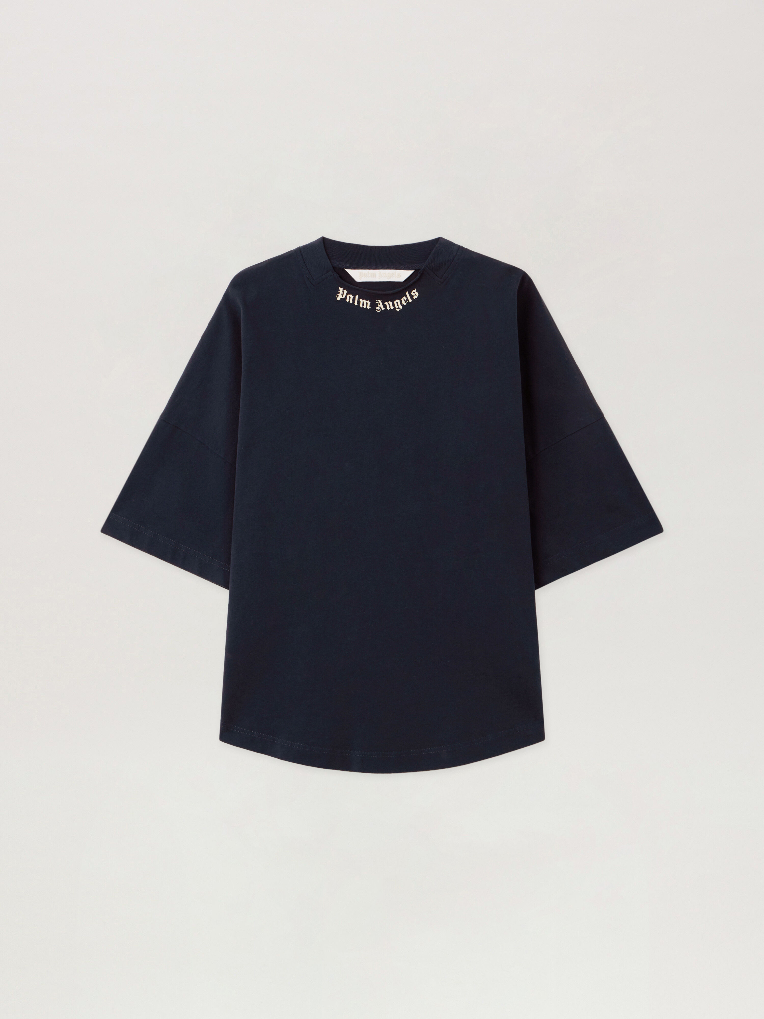Curved Logo Collar Over Tee PALM ANGELS Curved Logo Collar Over Tee DARK BLUE - OFF WHITE PWAA07DF25JER001