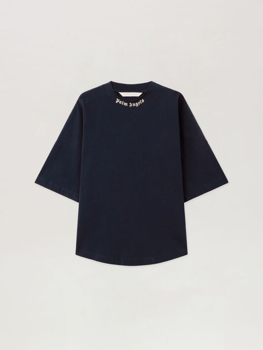 Curved Logo Collar Over Tee PALM ANGELS Curved Logo Collar Over Tee DARK BLUE - OFF WHITE PWAA07DF25JER001