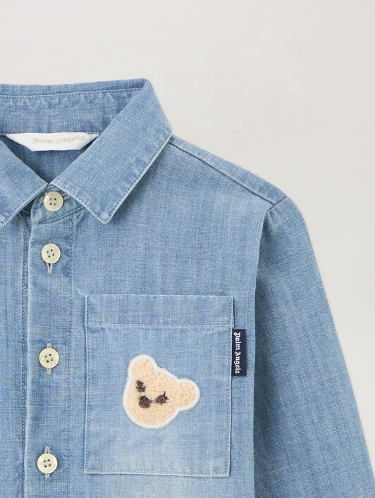 PALM ANGELS Patch Logo Chambray Shirt CELESTE/LIGHT BLUE PBDX002S26DEN001