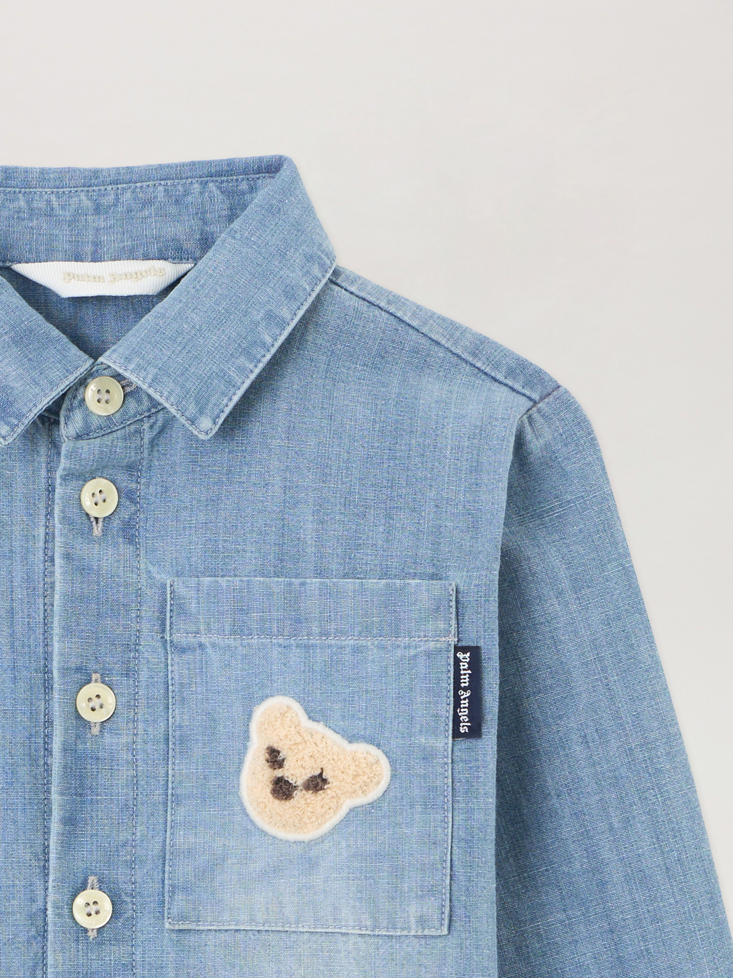 PALM ANGELS Patch Logo Chambray Shirt CELESTE/LIGHT BLUE PBDX002S26DEN001