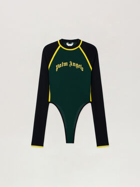 PALM ANGELS Curved Logo Long-Sleeved Bodysuit GREEN YELLOW PWDD01DS26FAB001