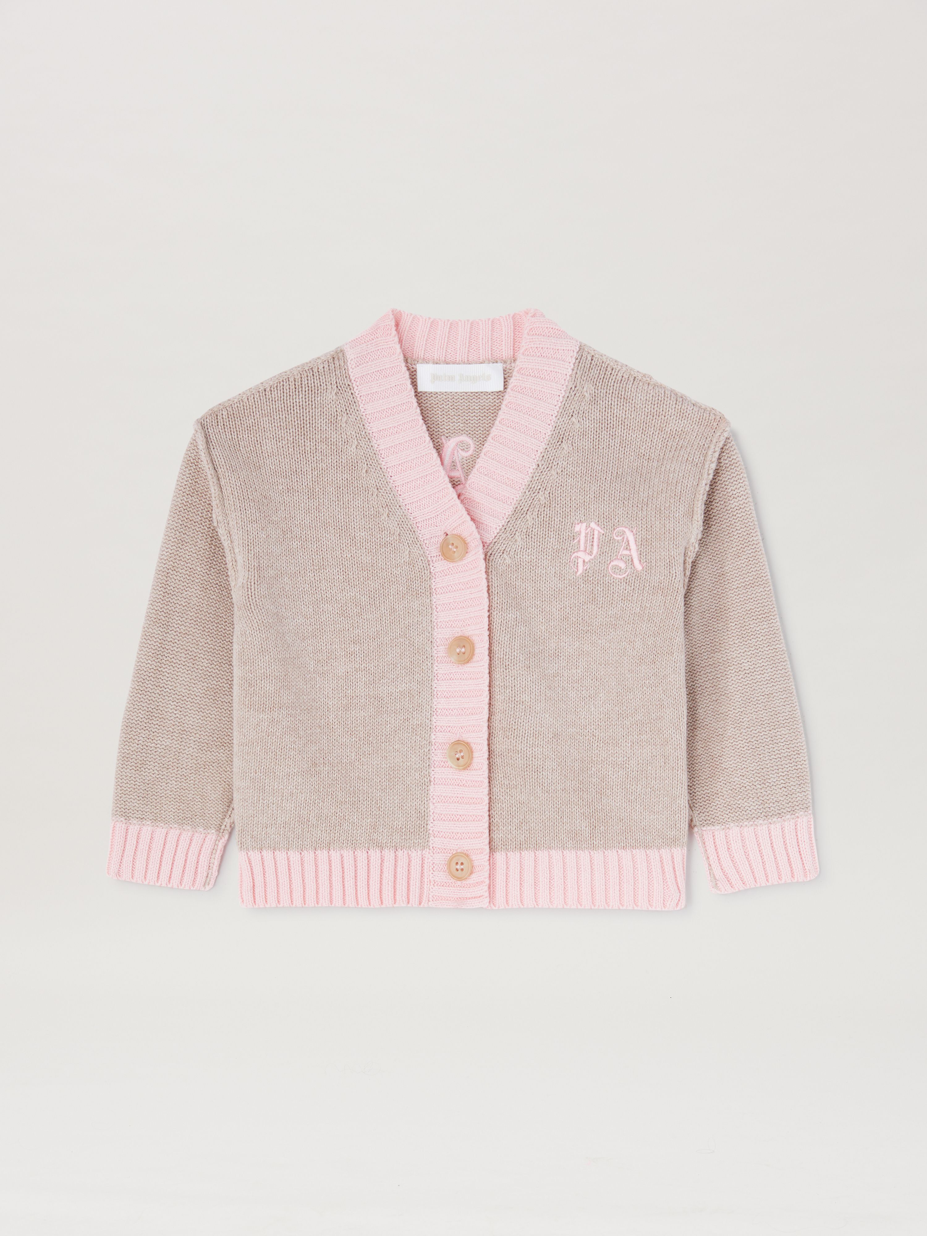 PALM ANGELS  Curved Logo knit cardigan TAUPE LIGHT PINK PGXK001S25KNI001