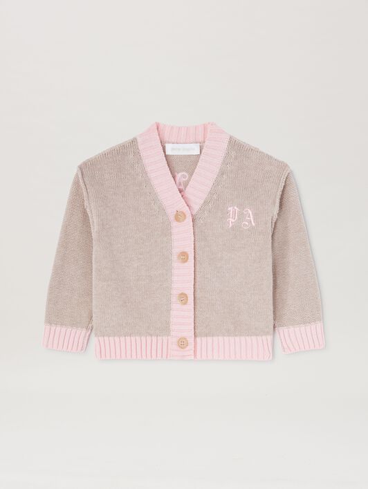 Curved Logo knit cardigan PALM ANGELS Curved Logo knit cardigan TAUPE LIGHT PINK PGXK001S25KNI001
