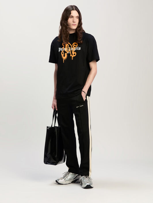 Roma Monogram Spray Tee PALM ANGELS Roma Monogram Spray Tee BLACK ORANGE PMAA001C99JER029