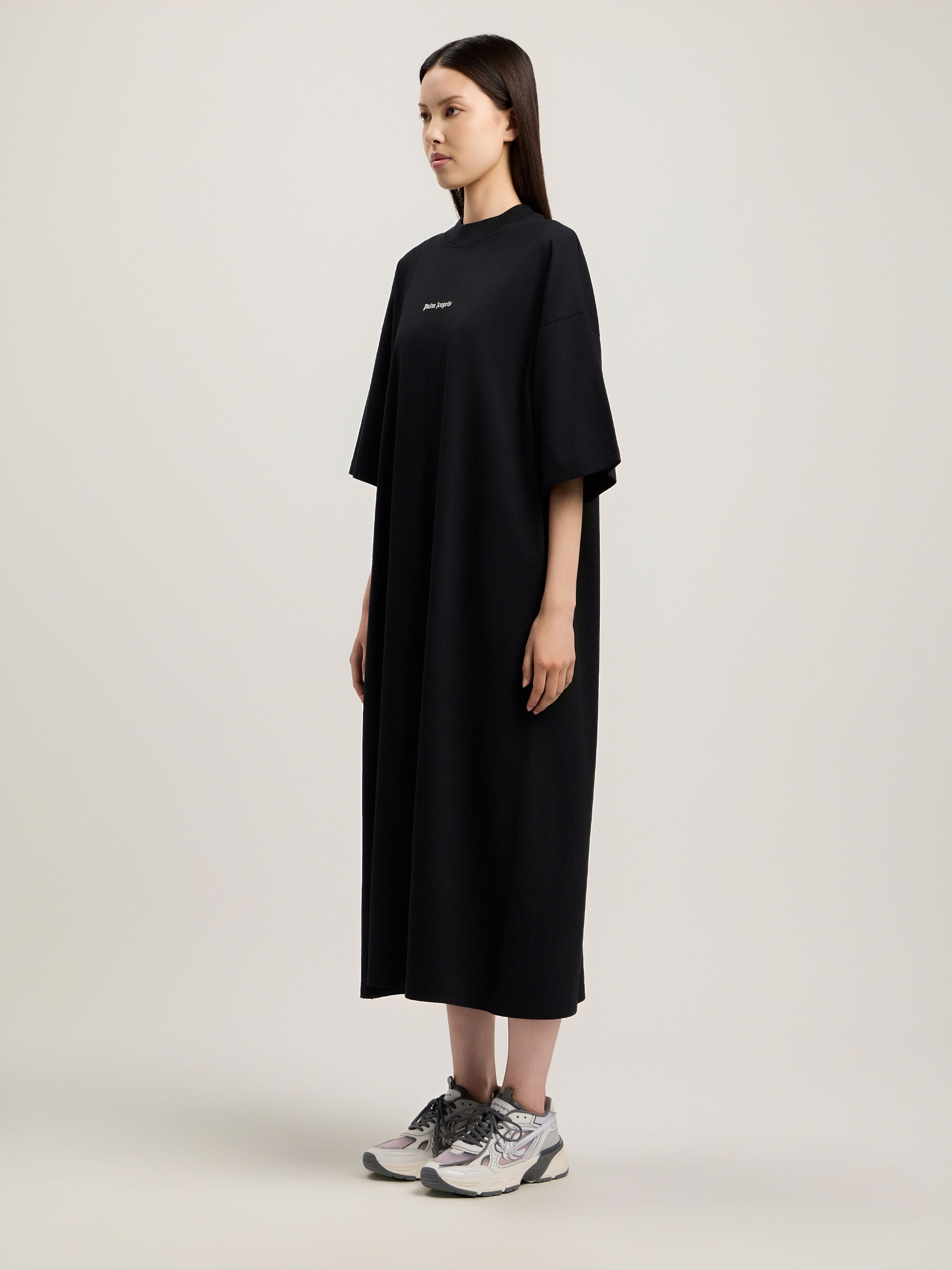 PALM ANGELS Milan LA Maxi T-shirt Dress BLACK OFF WHITE PWDH008S26JER001