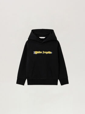 PALM ANGELS Blurred Logo Reg.Hoodie BLACK - OCHER YELLOW PBBB012F25FLE002