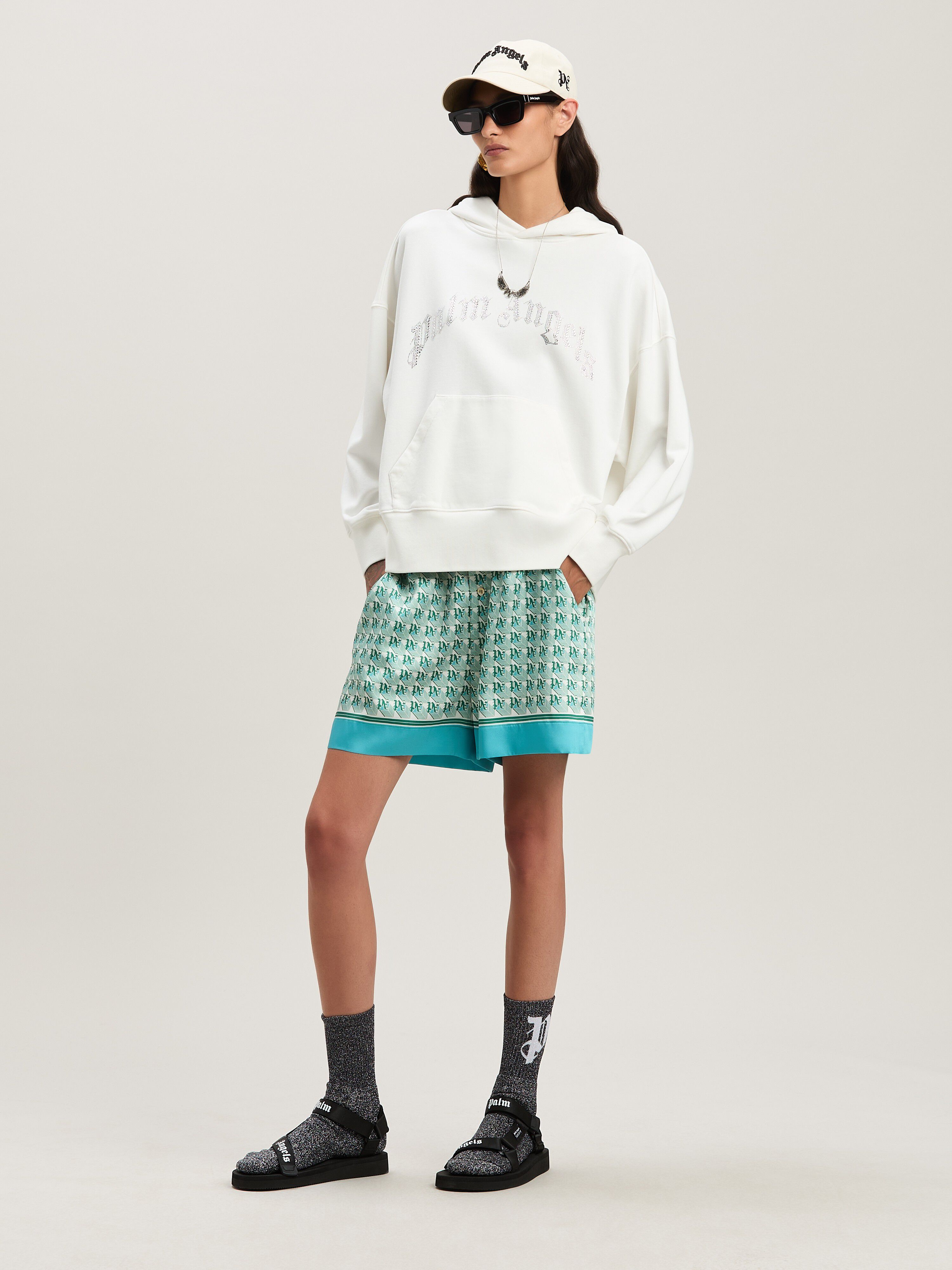 PALM ANGELS  Hoodie mit geschwungenem Logo OFF WHITE - SILVER PWBB074S25FLE002