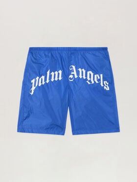 PALM ANGELS Curved Logo Swimshorts COBALT BLUE OFF WHITE PMFD018S26FAB001