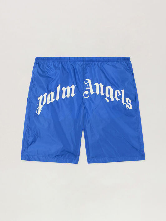 PALM ANGELS Curved Logo Swimshorts COBALT BLUE OFF WHITE PMFD018S26FAB001