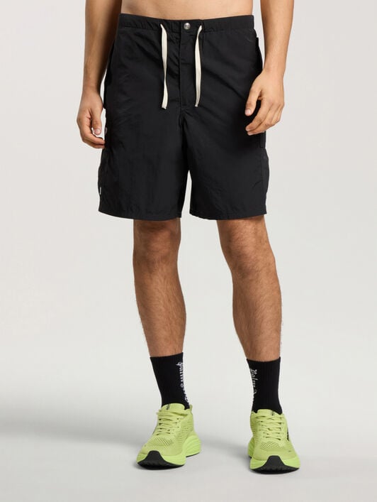 Palm Type Loose Cargo Shorts PALM ANGELS Palm Type Loose Cargo Shorts BLACK - OFF WHITE PAMCS02F26FB01