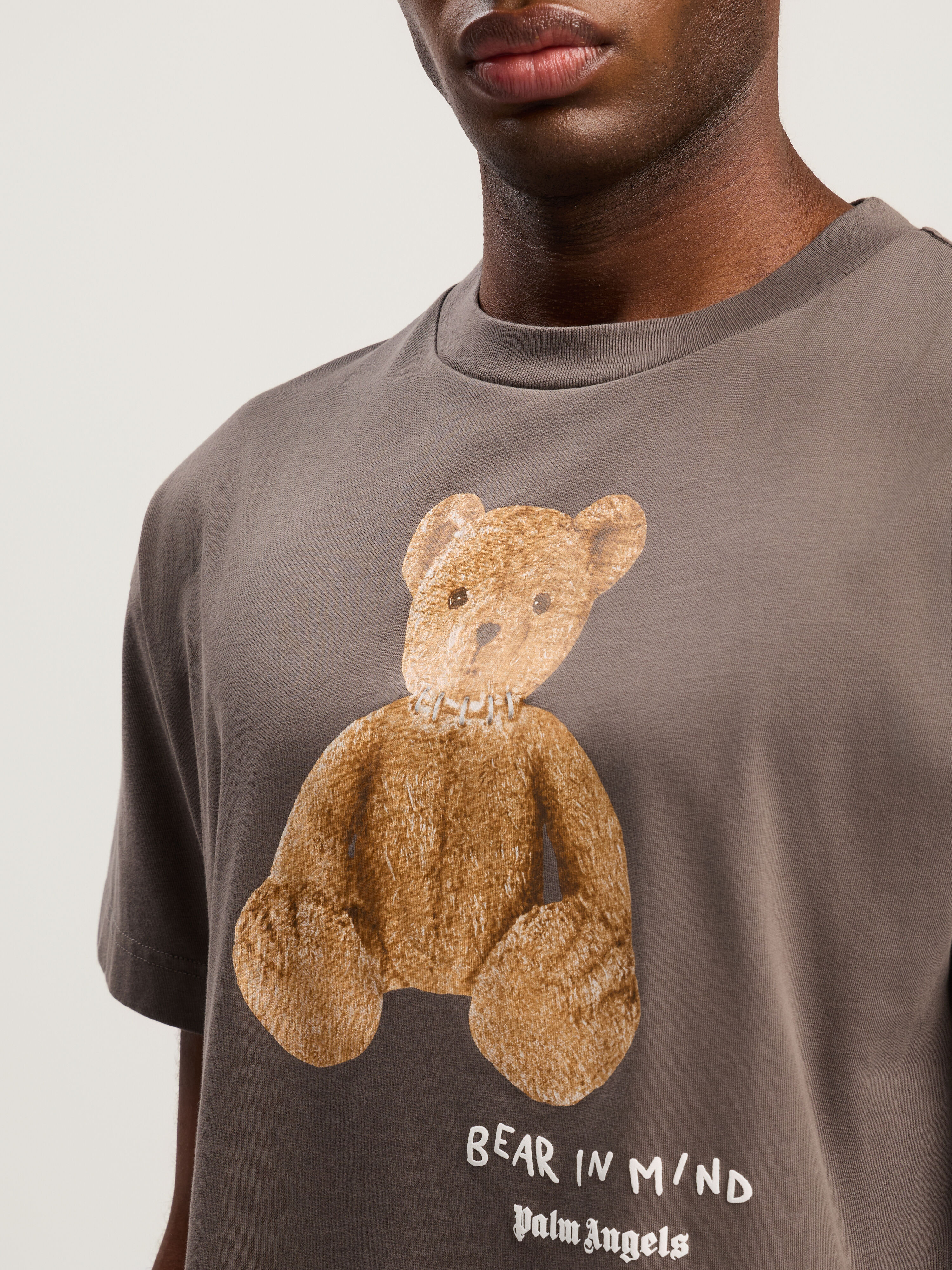 PALM ANGELS Bear In Mind T-Shirt DARK GREY - BROWN PMAA109F25JER00A
