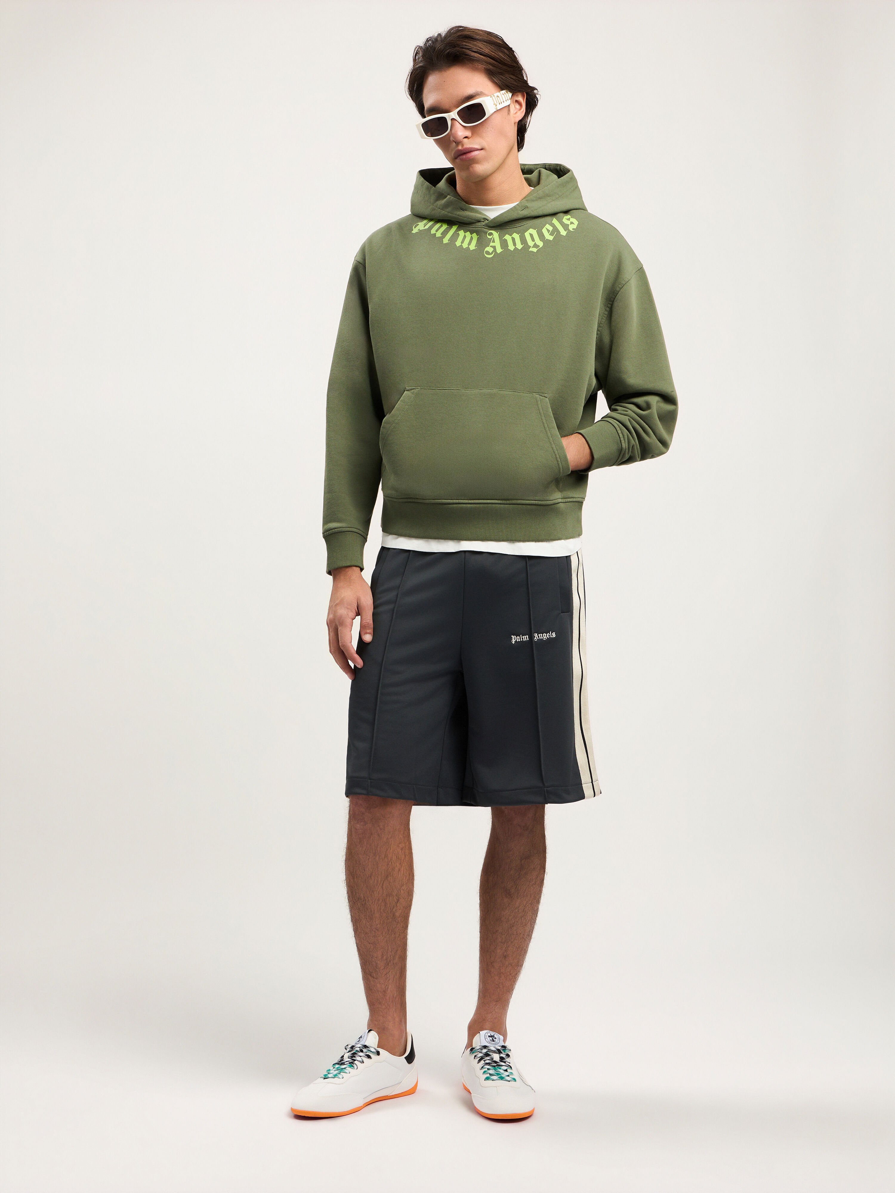 Neck Logo Hoodie in MILITARY GREEN LIME for Men | Palm Angels®