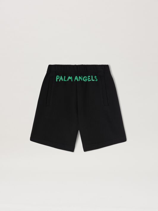 PALM ANGELS  Block logo Sweatshorts BLACK GREEN PBCI008S25FLE001