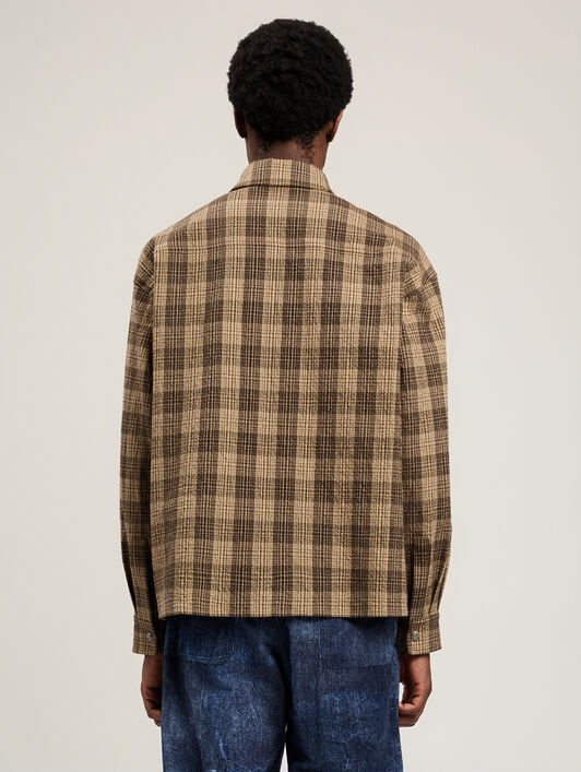 PALM ANGELS Tree Logo Check Loose Overshirt BROWN OFF WHITE PMES024S26FAB002