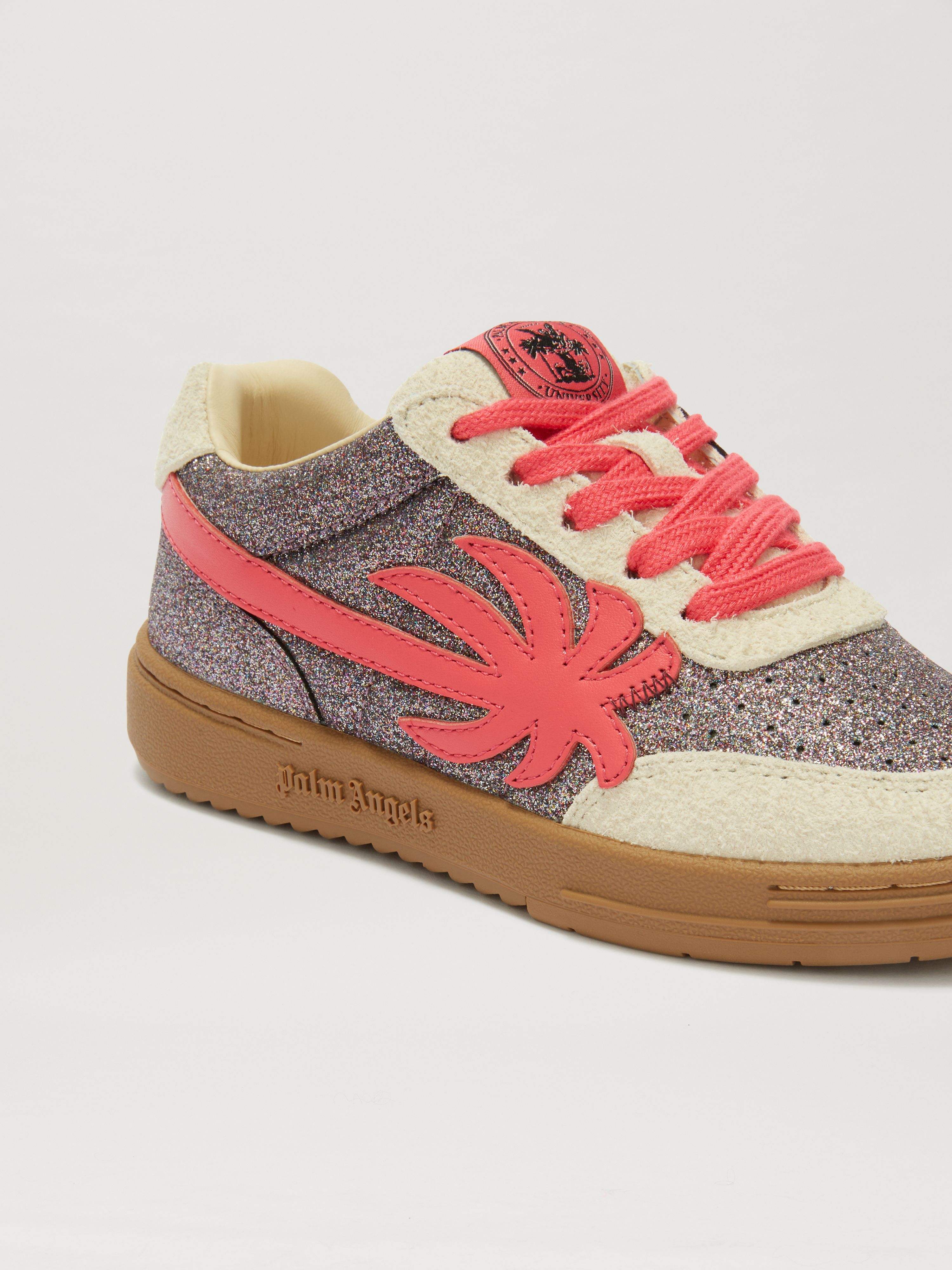 PALM ANGELS  Palm Beach University glitter sneakers SILVER - STRAWBERRY RED PGIA014S25LEA001