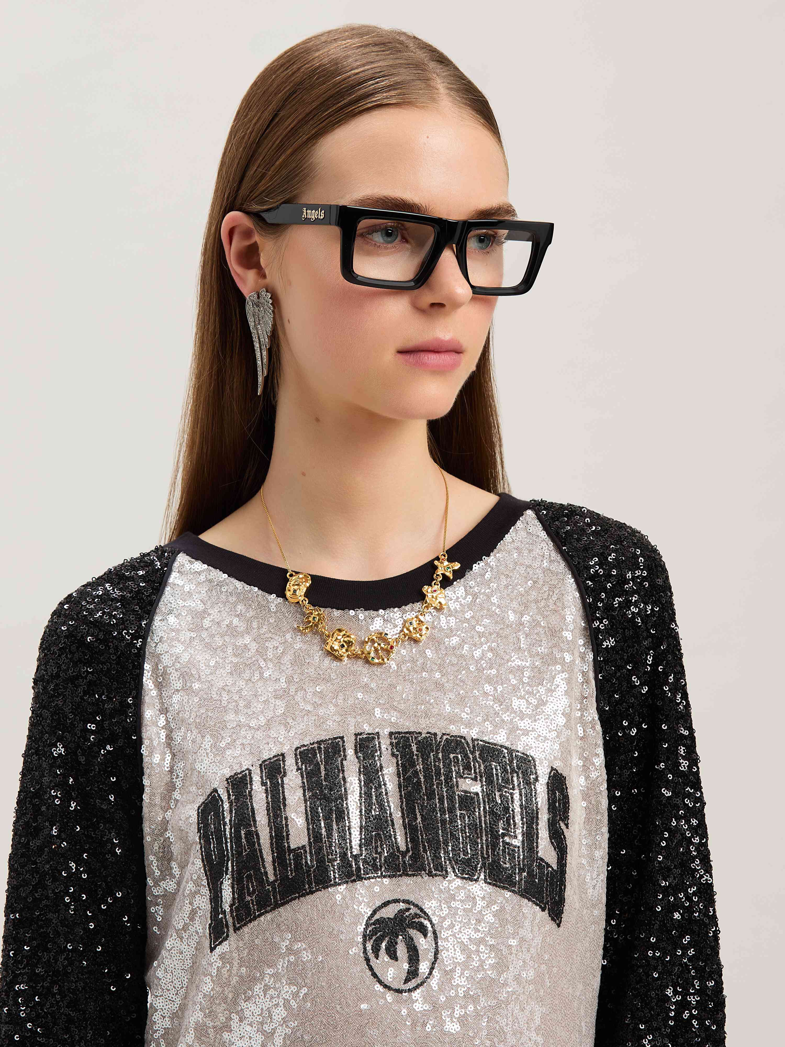 PALM ANGELS  College sequins dress GREY - BLACK PWDB255S25FAB001