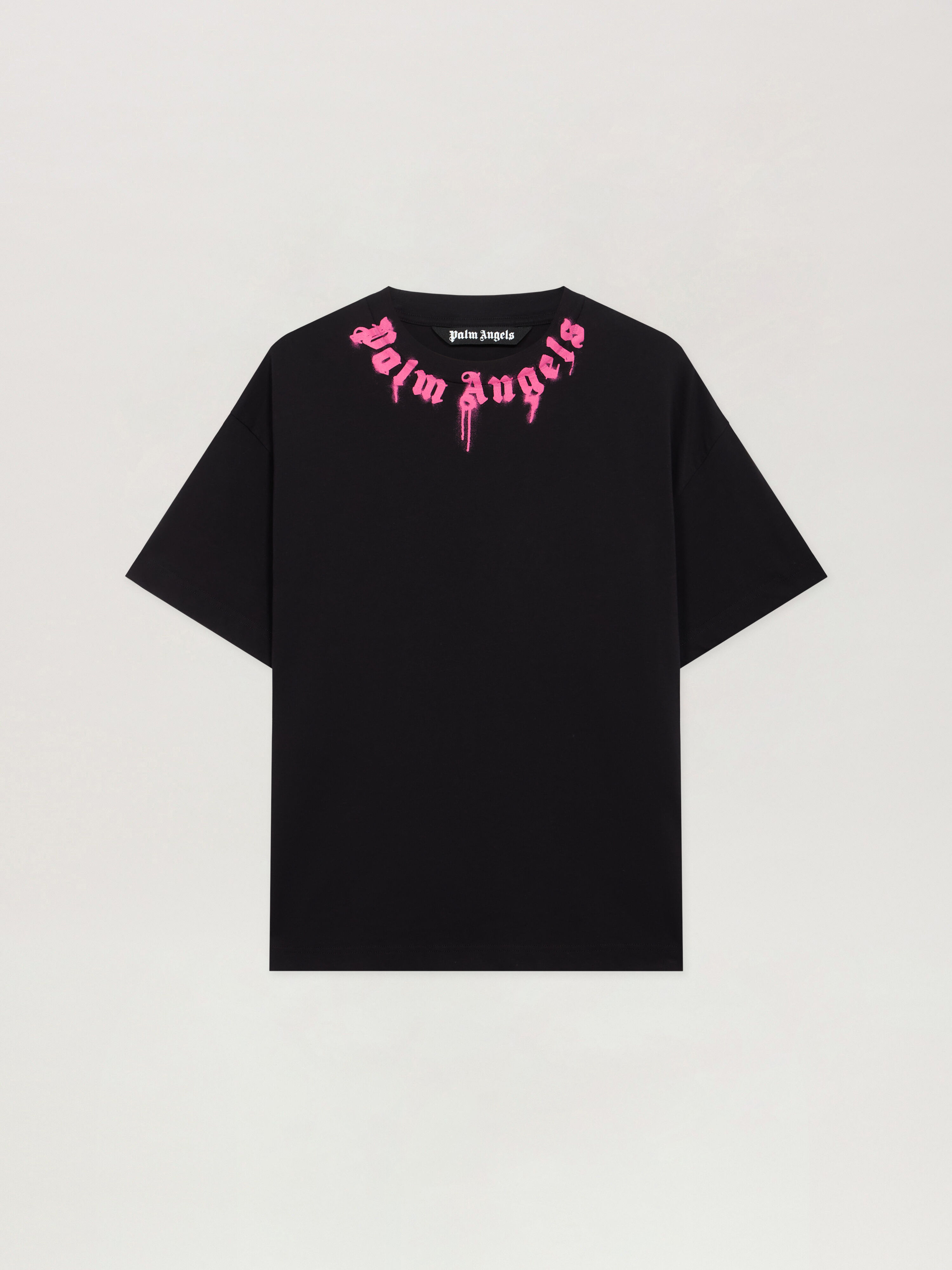 Spray Neck Logo T-Shirt in BLACK - FUCHSIA for Men | Palm Angels®