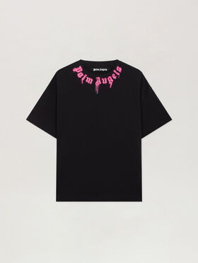 PALM ANGELS Spray Logo T-Shirt BLACK - FUCHSIA PMAA109F25JER00C
