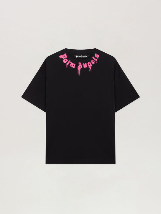 Spray Logo T-Shirt PALM ANGELS Spray Logo T-Shirt BLACK - FUCHSIA PMAA109F25JER00C