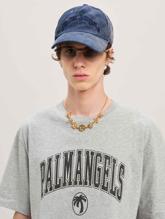 PALM ANGELS  College Logo T-Shirt GREY MELANGE - BLACK PMAA089S25JER001