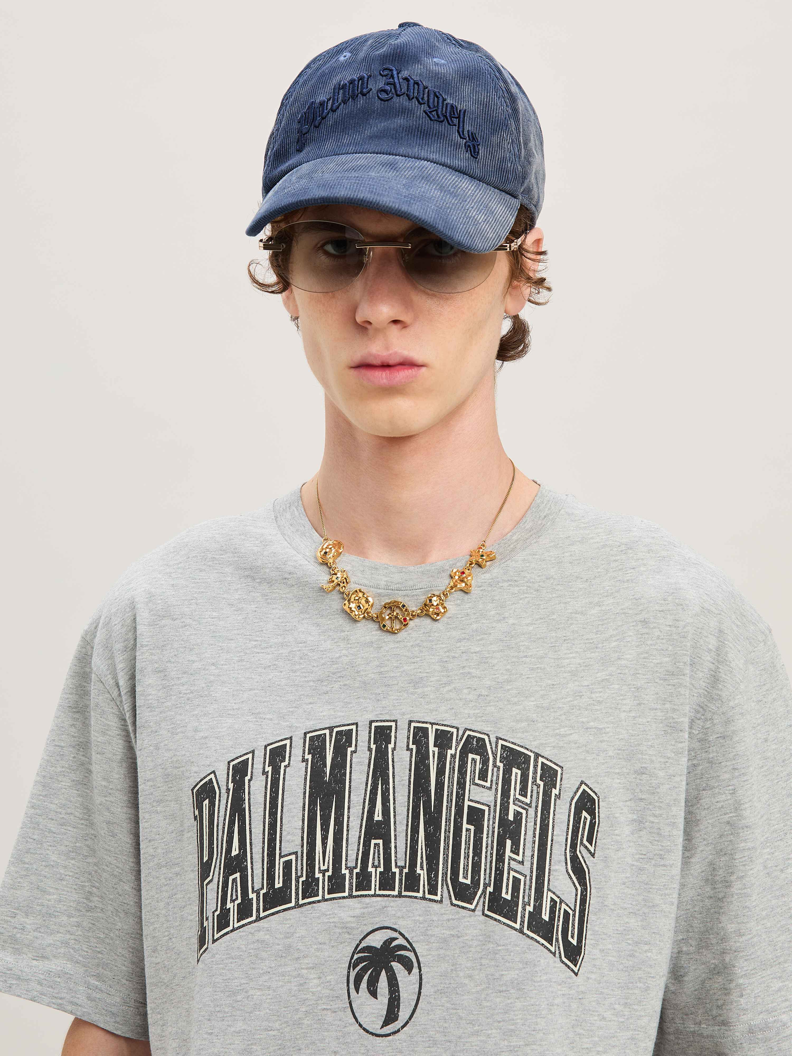 PALM ANGELS  College Logo T-Shirt GREY MELANGE - BLACK PMAA089S25JER001
