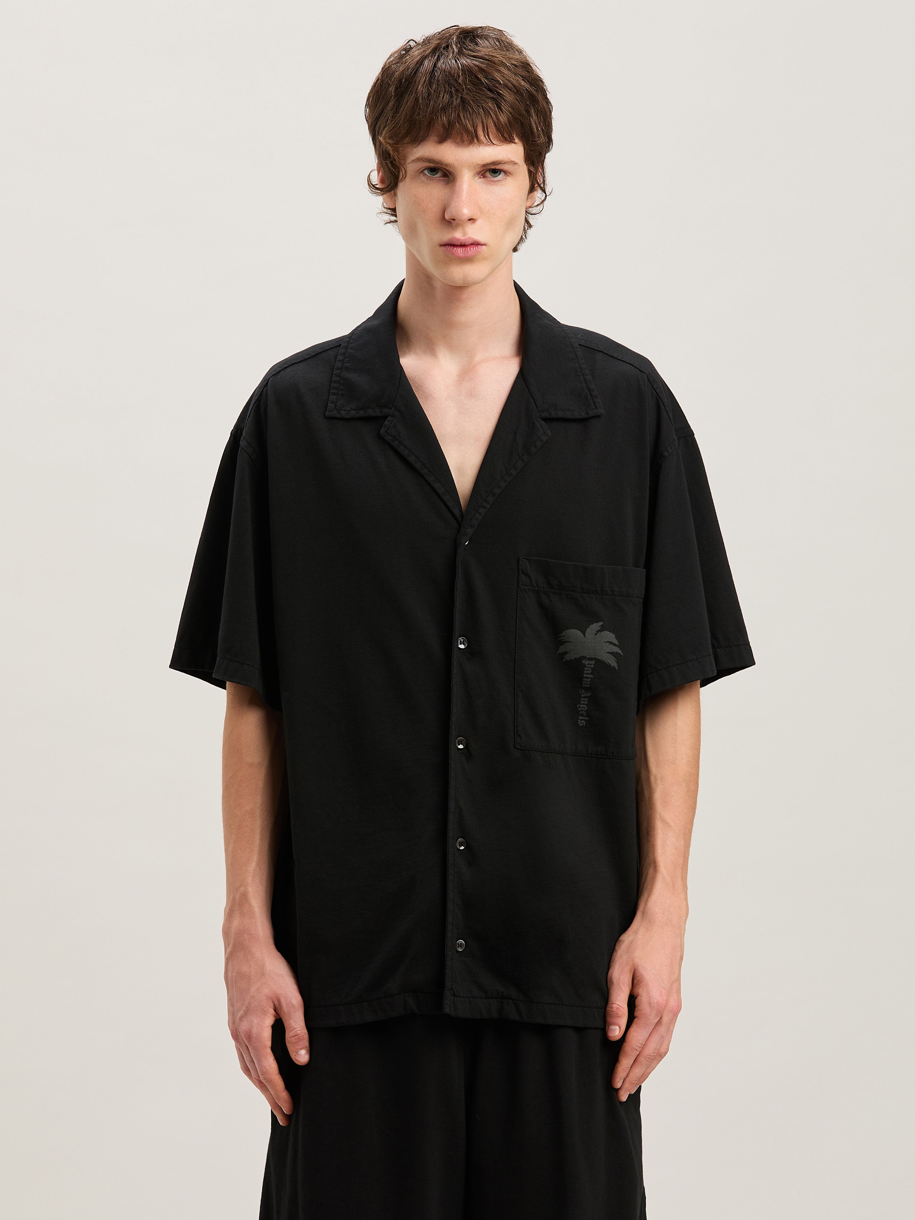 PALM ANGELS  Palm dyed bowling shirt BLACK - BLACK PMGG009S25FAB001