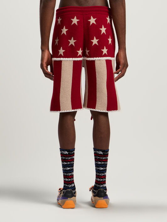 PALM ANGELS Stars&Stripes Knit Shorts RED - ECRU PMHM015F25KNI001