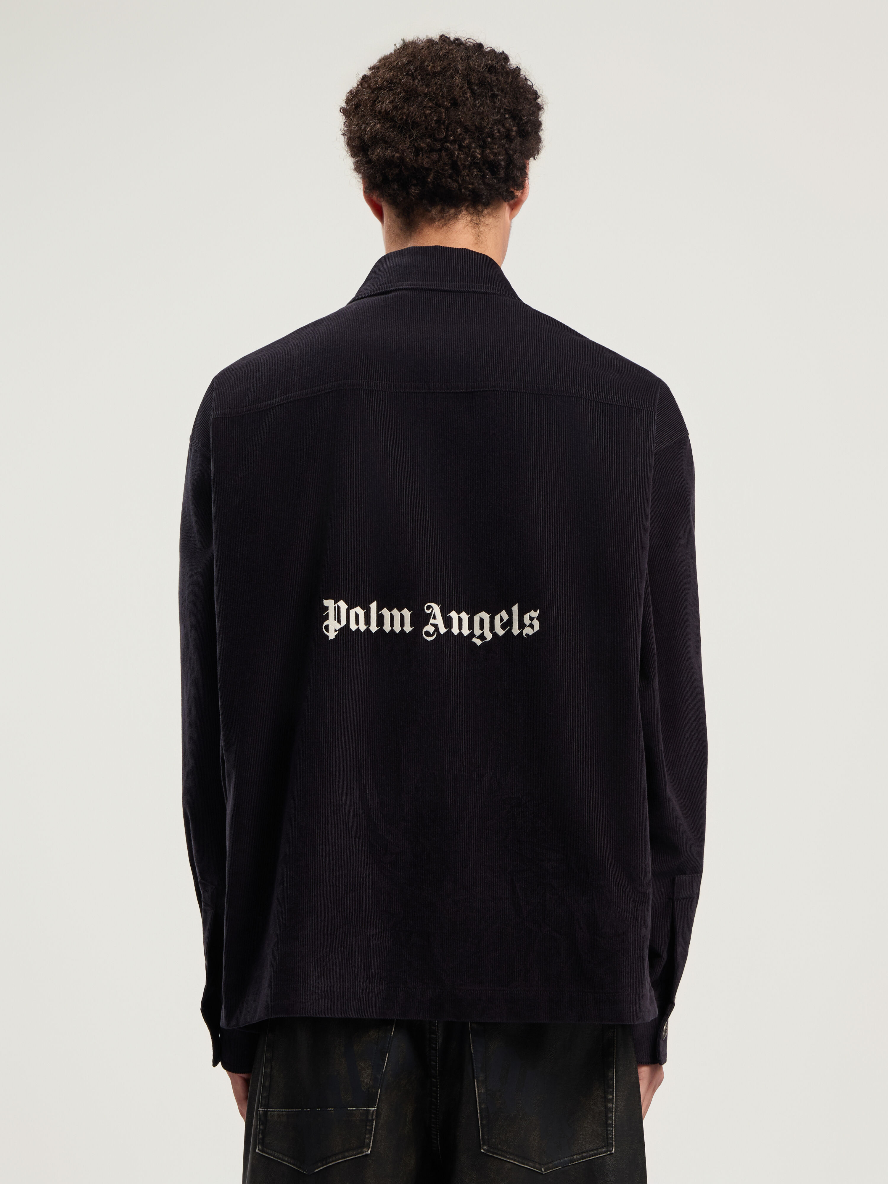 PALM ANGELS Classic Logo Cord Overshirt ANTHRACITE - OFF WHITE PMES024F25FAB001