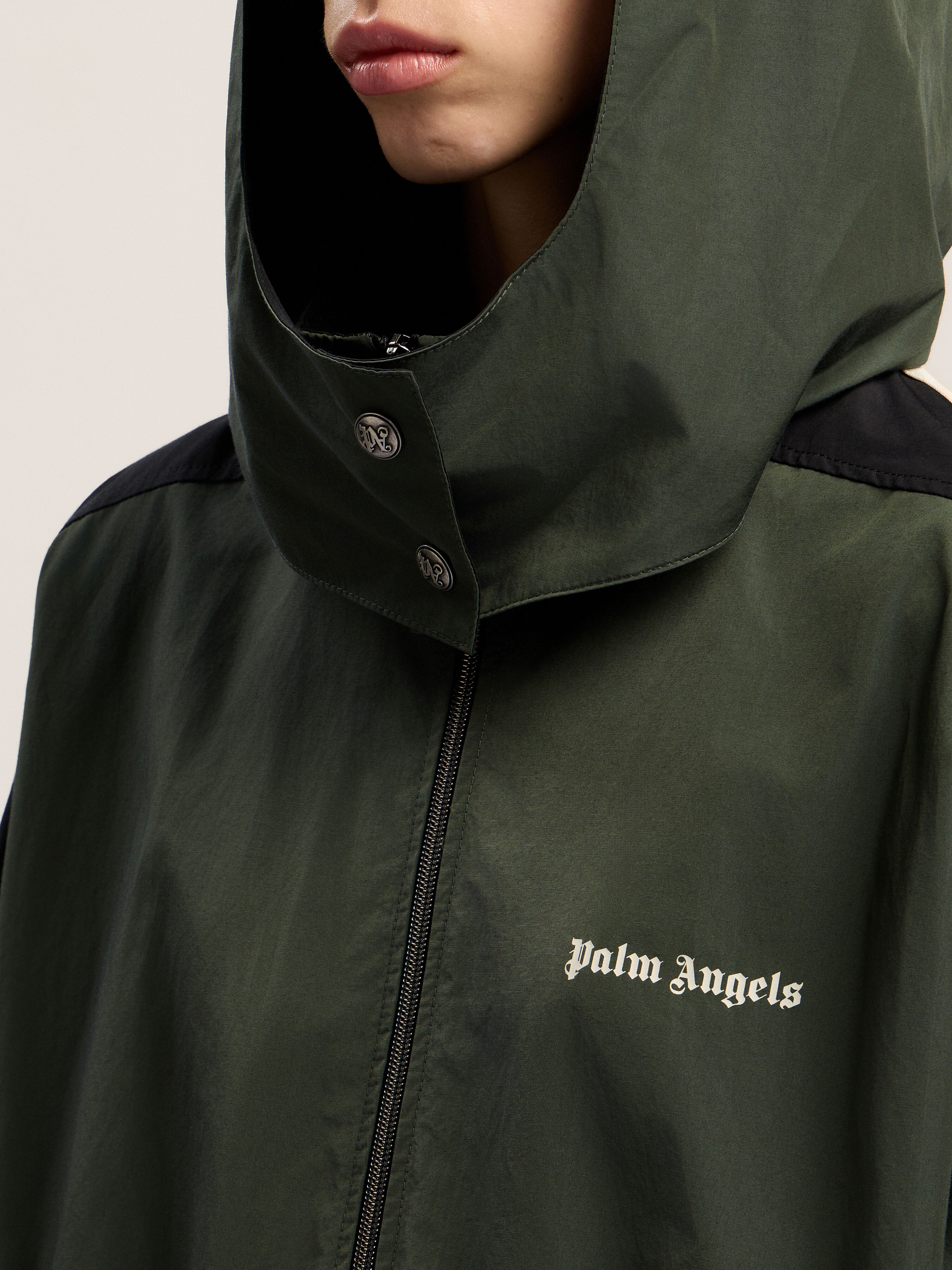 PALM ANGELS Colorblock Track Windbreaker FOREST GREEN - BLACK PWEB016F25FAB001