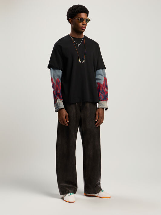 Flames Hybrid Shirt L/S PALM ANGELS Flames Hybrid Shirt L/S VINTAGE BLACK - MEDIUM BLUE PMGE04BF25FAB001