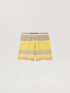 PALM ANGELS Logo Beach Knit Shorts LIGHT YELLOW - KAKI PAWHM01F26KN01