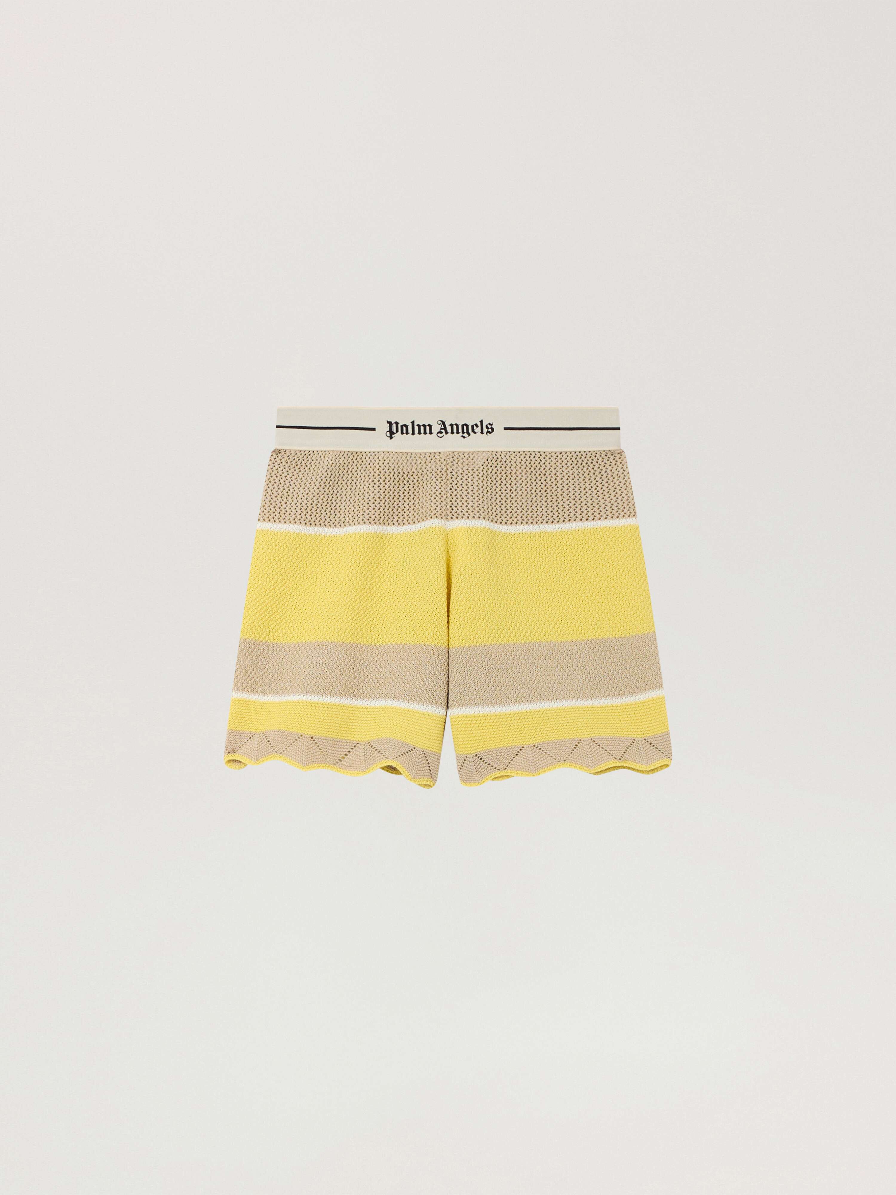 Logo Beach Knit Shorts PALM ANGELS Logo Beach Knit Shorts LIGHT YELLOW - KAKI PAWHM01F26KN01
