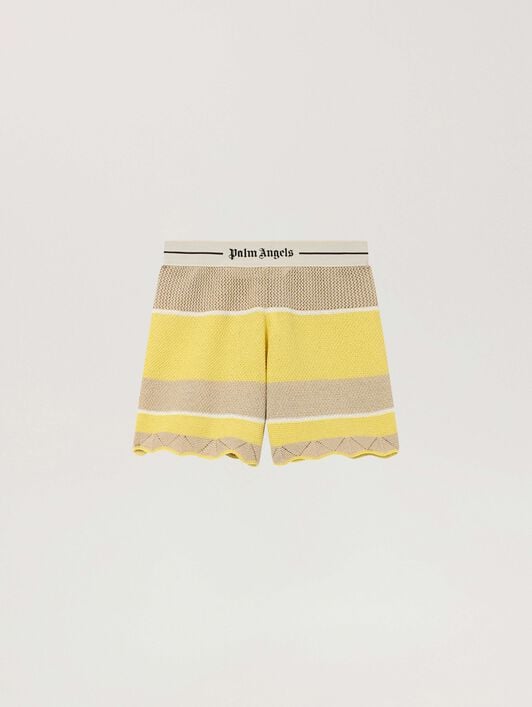 Logo Beach Knit Shorts PALM ANGELS Logo Beach Knit Shorts LIGHT YELLOW - KAKI PAWHM01F26KN01