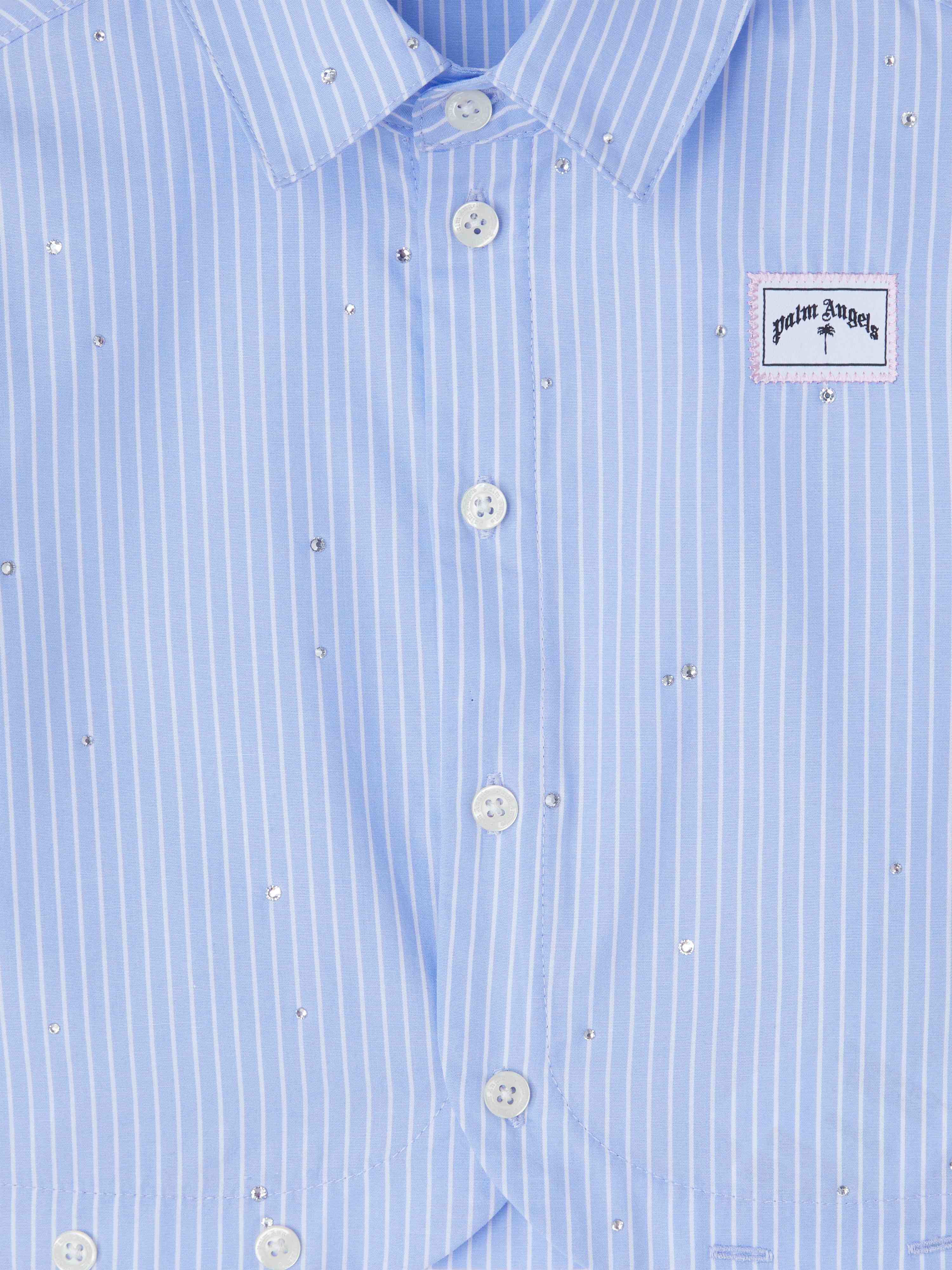 PALM ANGELS  Rheinstone striped cropped shirt DUSTY BLUE - WHITE PGGE006S25FAB001