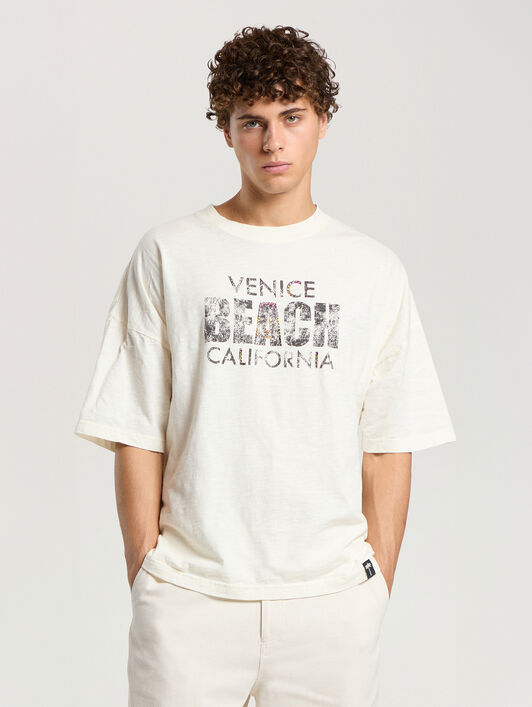PALM ANGELS Cali Vibes Loose Tee OFF WHITE - MULTICOLOR PAMAA03F26JR05