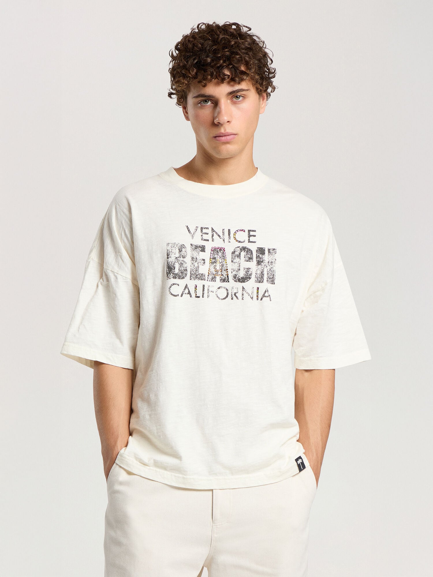 PALM ANGELS Cali Vibes Loose Tee OFF WHITE - MULTICOLOR PAMAA03F26JR05