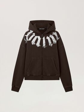 PALM ANGELS Big Neck Logo Zip Loose Hoodie BROWN - OFF WHITE PAMBE02F26FL01