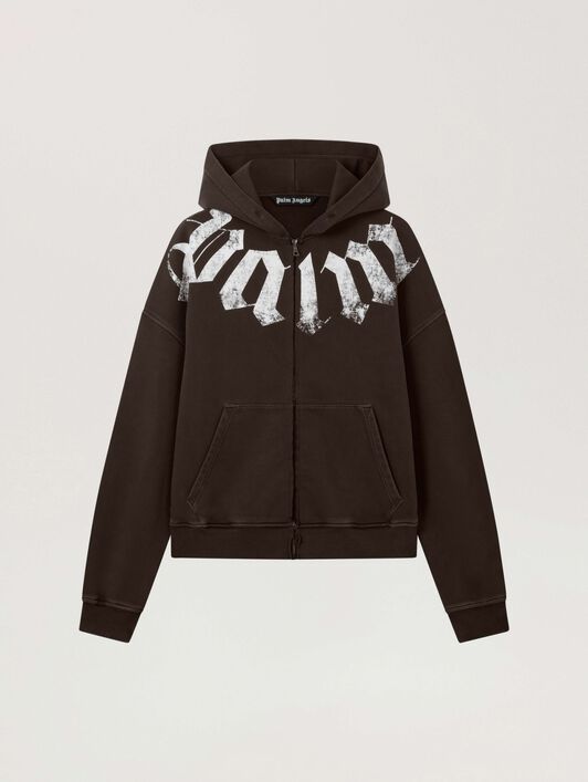 PALM ANGELS Big Neck Logo Zip Loose Hoodie BROWN - OFF WHITE PAMBE02F26FL01