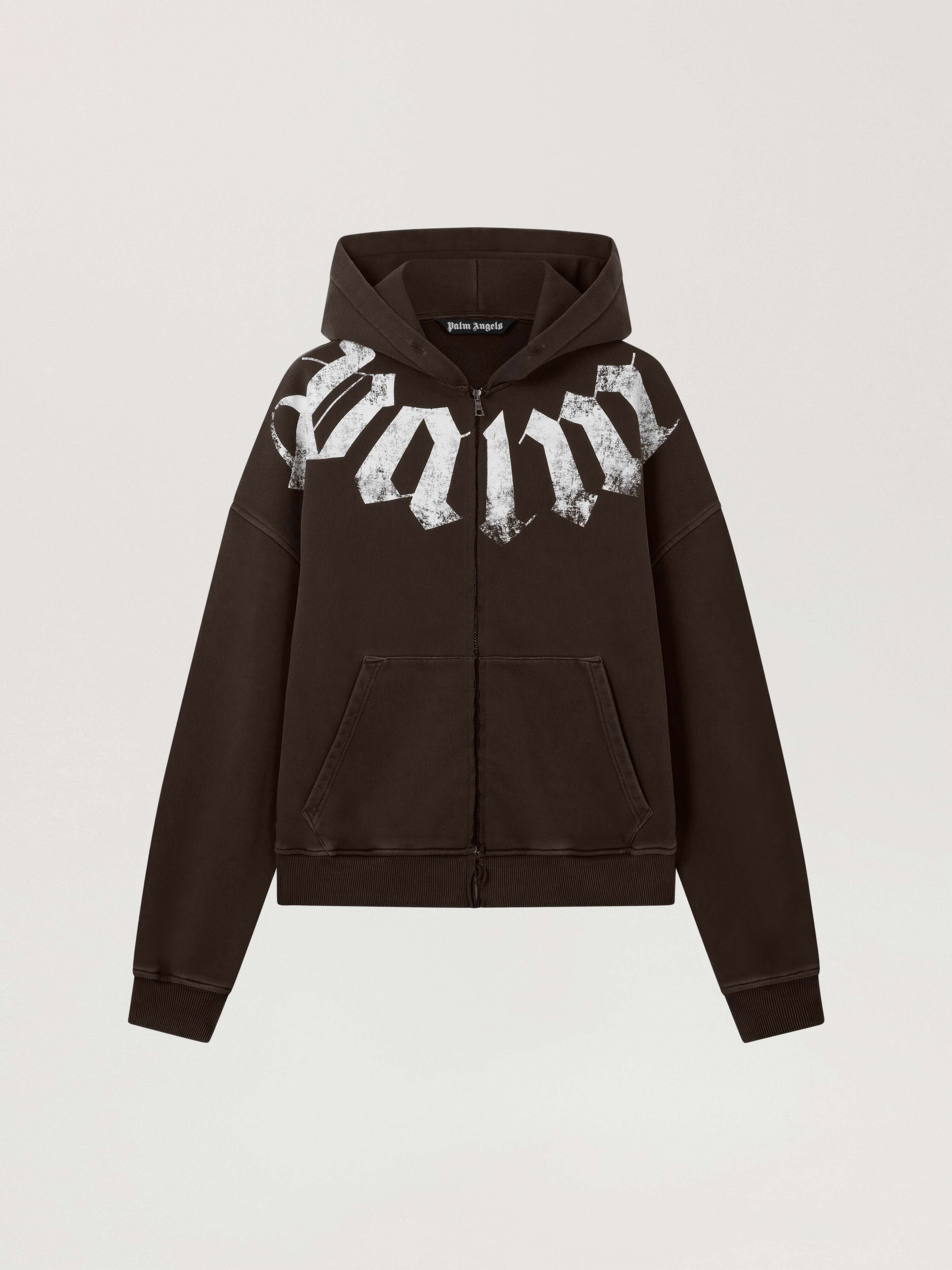 PALM ANGELS Big Neck Logo Zip Loose Hoodie BROWN - OFF WHITE PAMBE02F26FL01