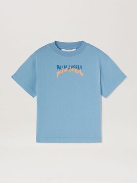 PALM ANGELS  Double logo T-shirt DUSTY BLUE DUSTY BLUE PBAA003S25JER007