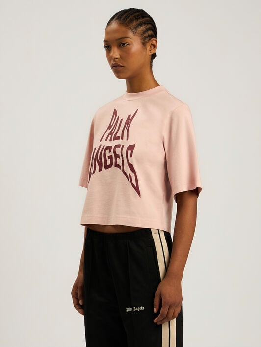 PALM ANGELS Palm Distorted Boxy T-Shirt ROSE PINK - BRICK RED PAWAA03F26JR07
