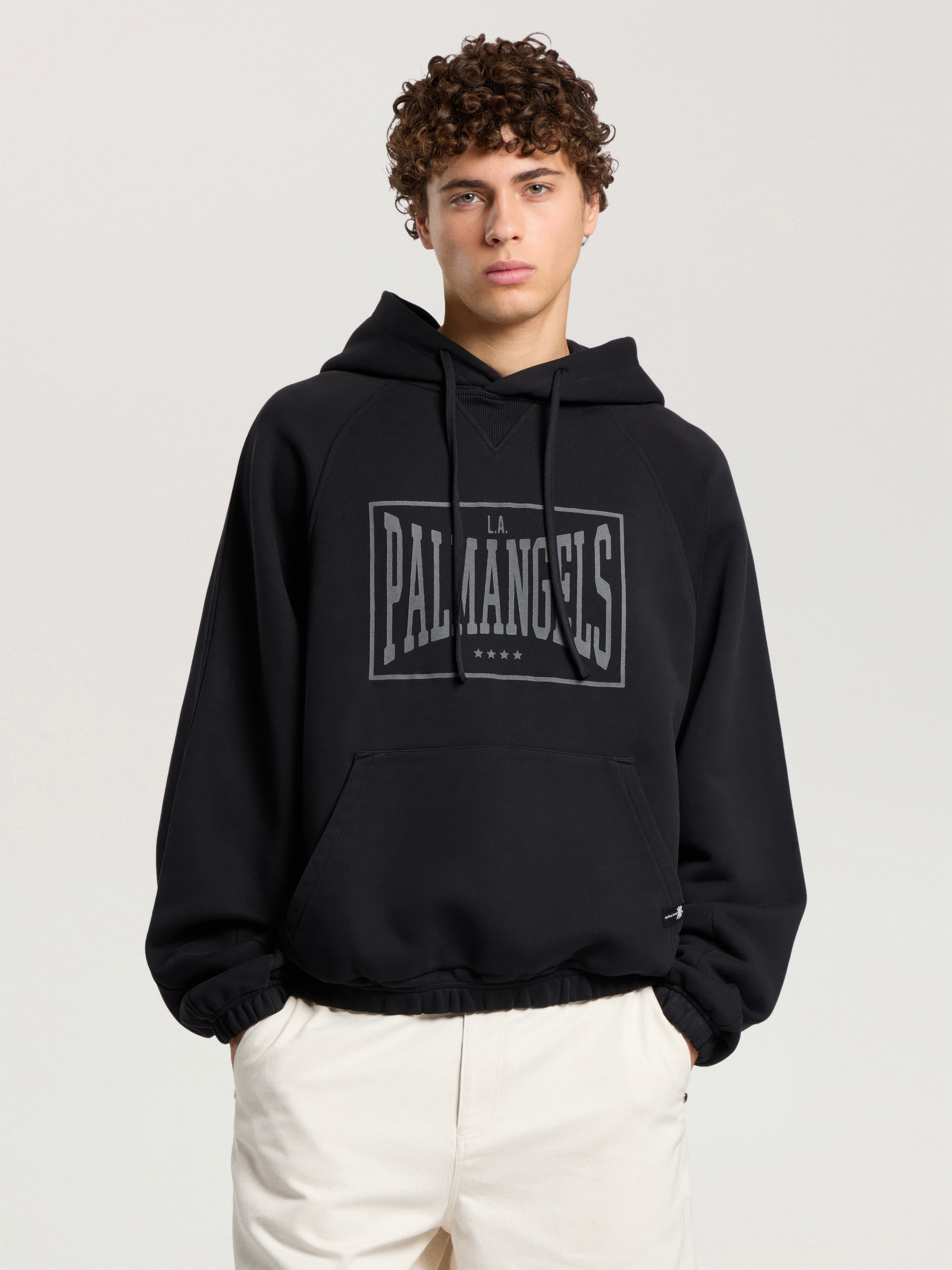 PALM ANGELS Vintage Box Logo Loose Hoodie BLACK - GREY PAMBB04F26FL01
