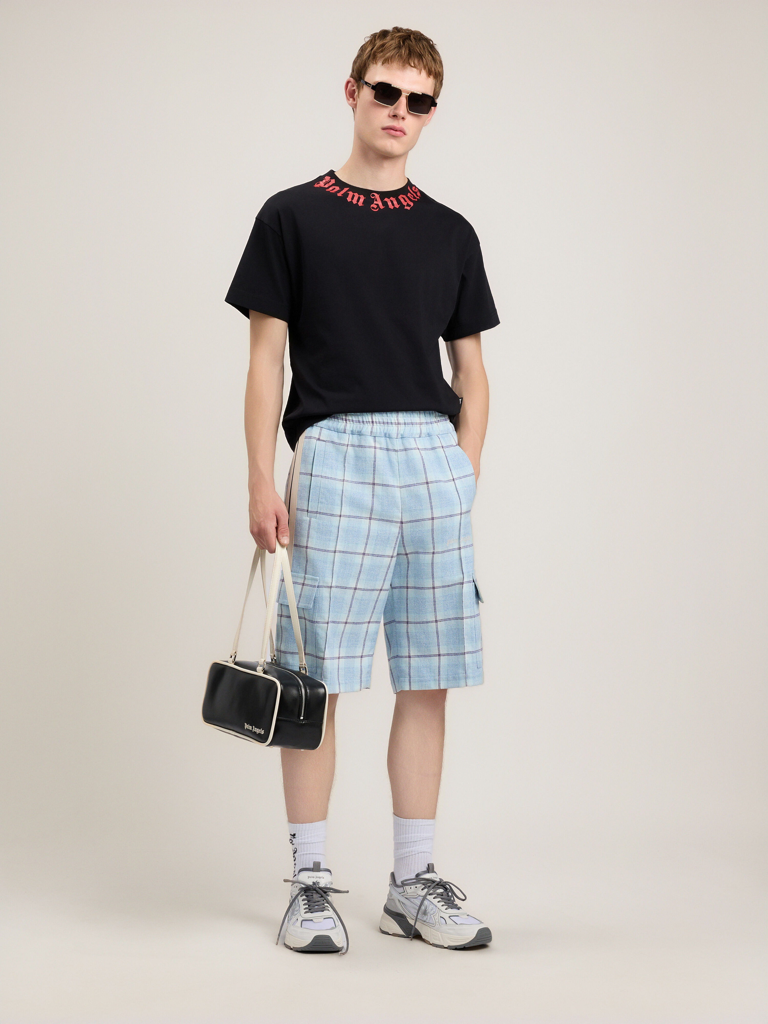 PALM ANGELS Neck Logo T-Shirt BLACK RED PMAA109S26JER008