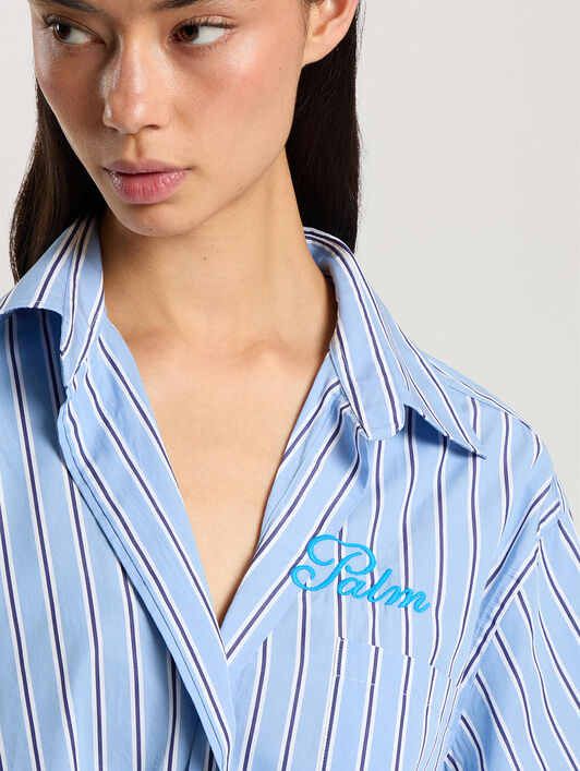 PALM ANGELS Palm Sway Oversized Shirt MEDIUM BLUE - OFF WHITE PAWGA02F26FB01