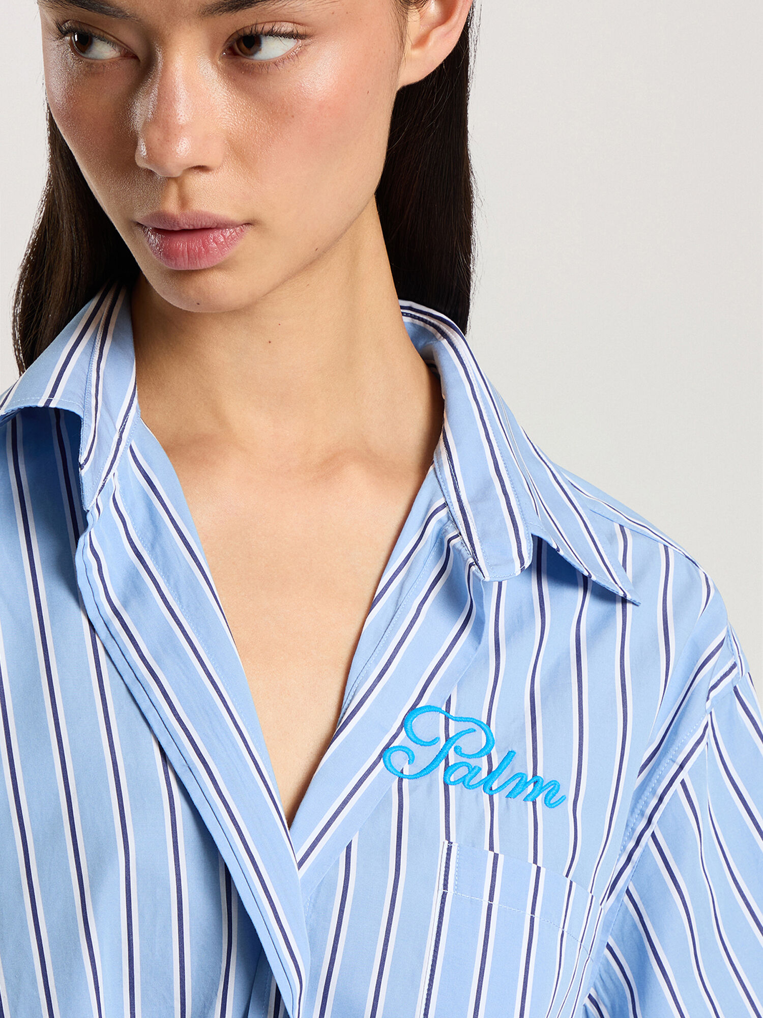 PALM ANGELS Palm Sway Oversized Shirt MEDIUM BLUE - OFF WHITE PAWGA02F26FB01